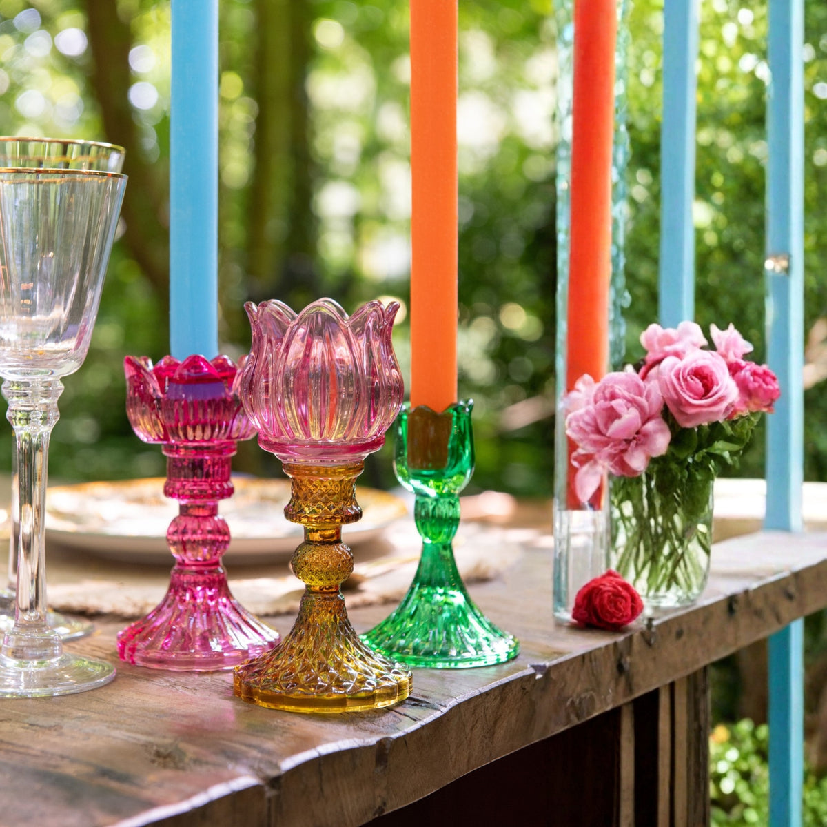 Set di 3 candelabri Rosa Vetro Mix J-Line
