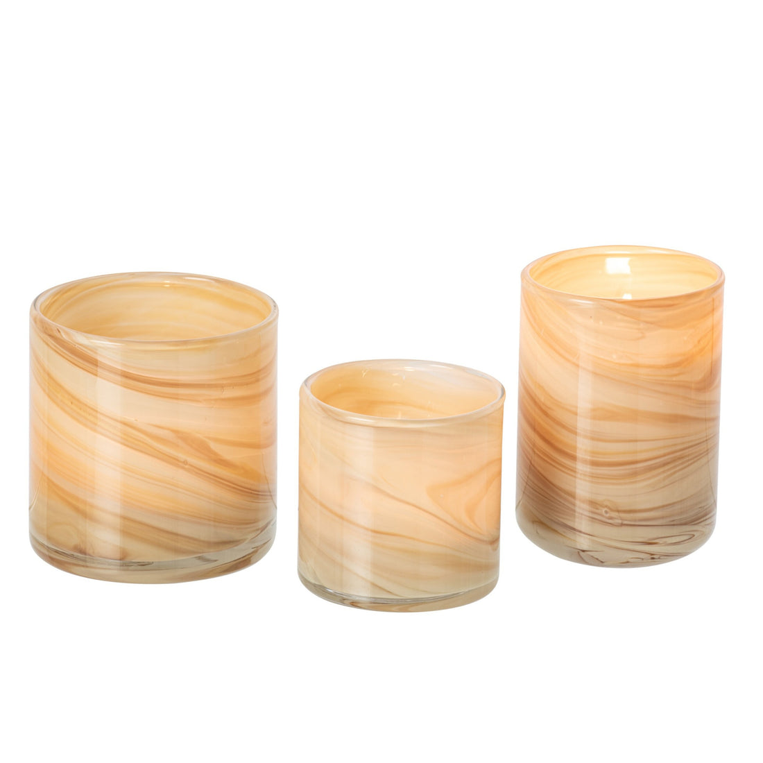 Set di 3 portacandele in vetro effetto marmo beige chiaro/ottone J-Line