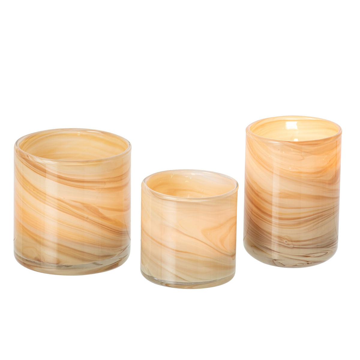 Set di 3 portacandele in vetro effetto marmo beige chiaro/ottone J-Line