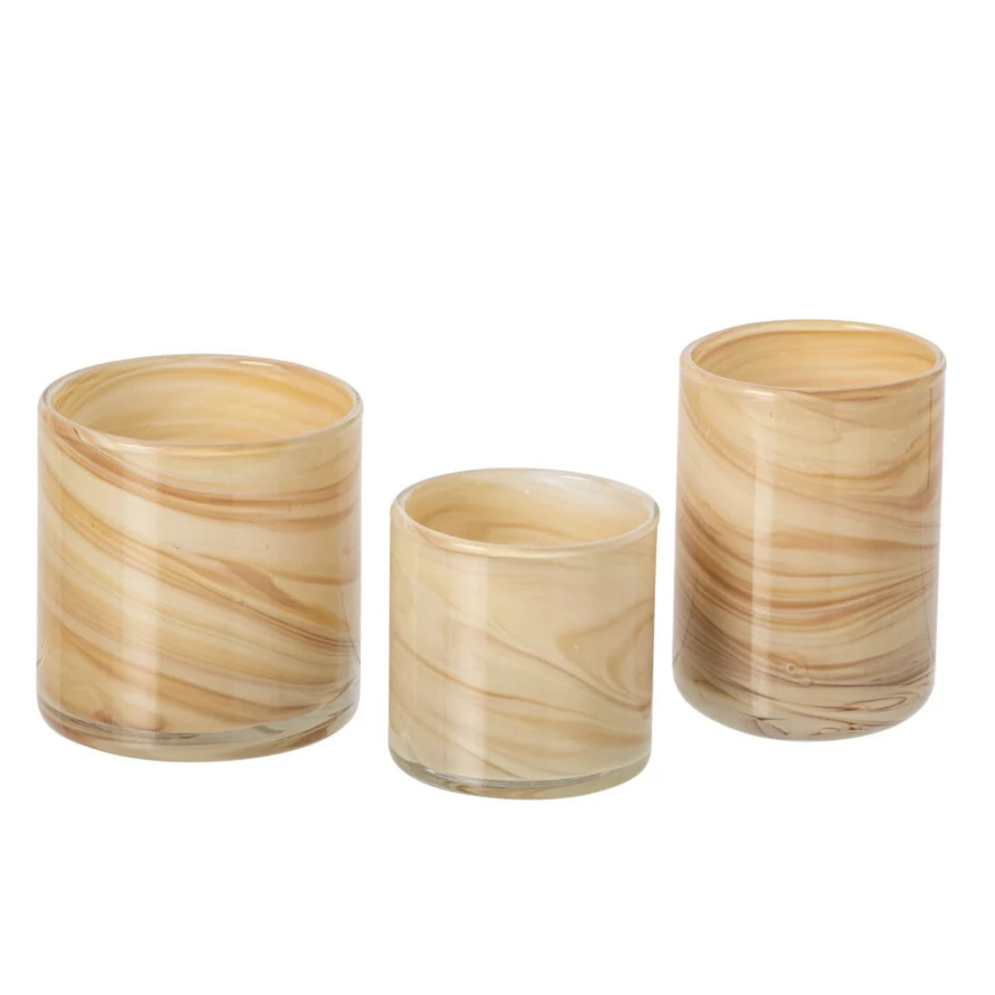 Set di 3 portacandele in vetro effetto marmo beige chiaro/ottone J-Line