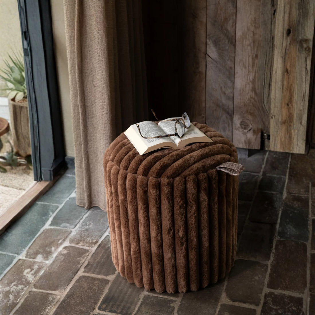 Pouf + Coperchio Scanalato MDF Marrone J-Line