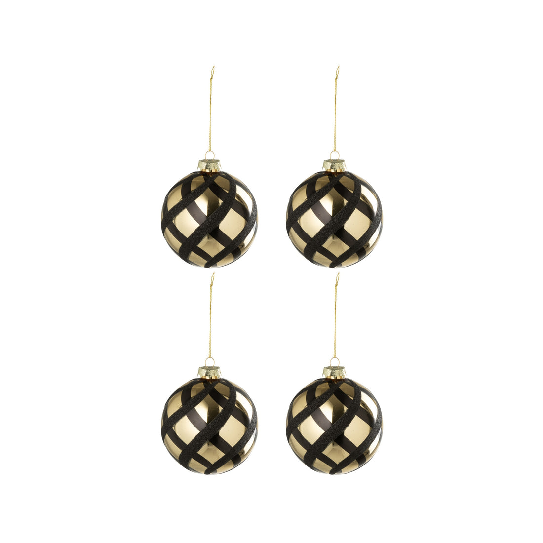 Scatola Da 4 Palline Di Natale In Vetro A Quadretti Color Oro/Nero J-Line