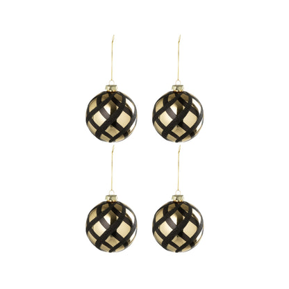 Scatola Da 4 Palline Di Natale In Vetro A Quadretti Color Oro/Nero J-Line