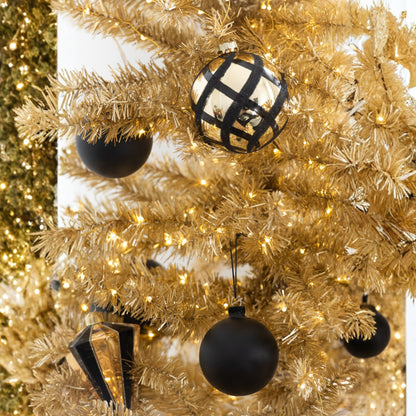 Scatola Da 4 Palline Di Natale In Vetro A Quadretti Color Oro/Nero J-Line