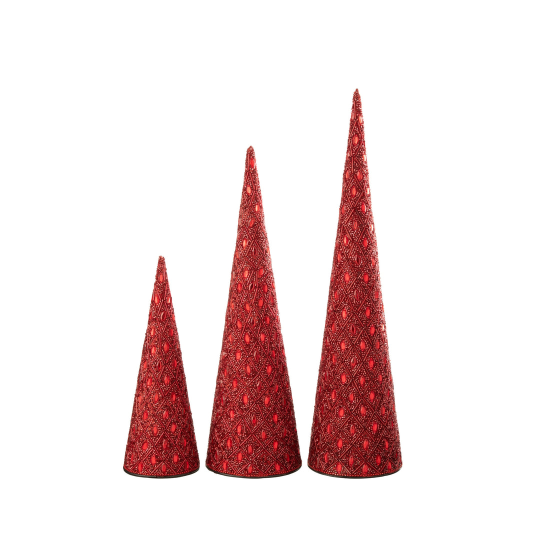 Set di 3 coni in ferro/perline rosso natalizio J-Line