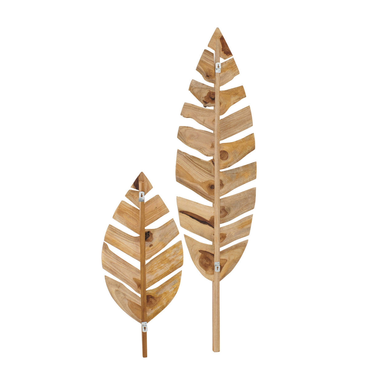 Set di 2 Oggetti Decorativi da Parete Foglie Legno di Teak Naturale J-Line