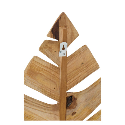 Set di 2 Oggetti Decorativi da Parete Foglie Legno di Teak Naturale J-Line