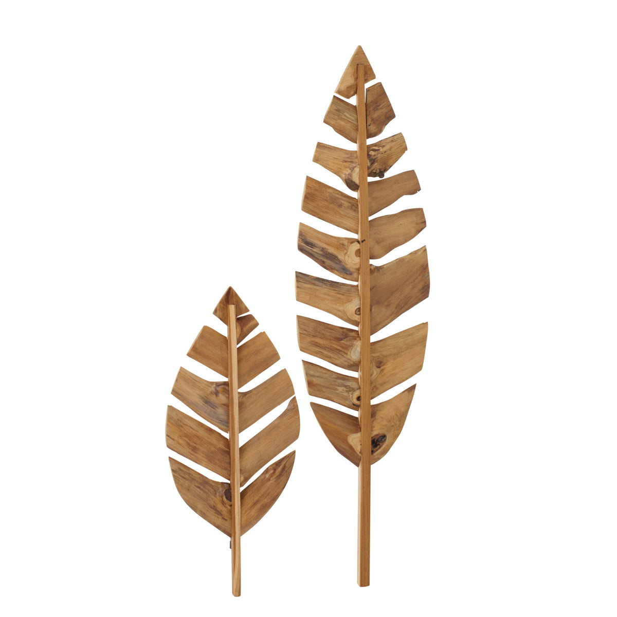 Set di 2 Oggetti Decorativi da Parete Foglie Legno di Teak Naturale J-Line