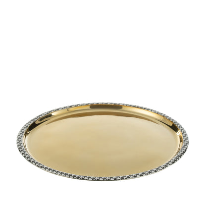 Vassoio Rotondo Pied-De-Poule Acciaio Inox Color Oro J-Line