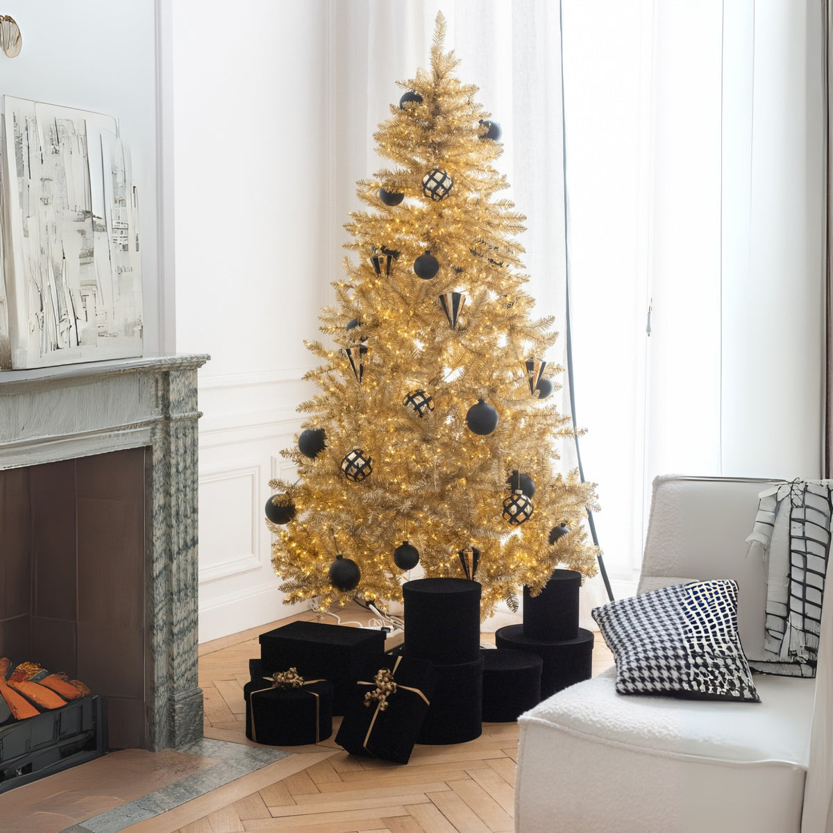 Albero di Natale Artificiale in PVC Color Oro Large H210cm J-Line