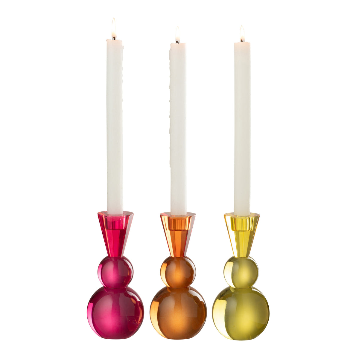 Set di 3 portacandele a sfera in vetro giallo/arancione J-Line