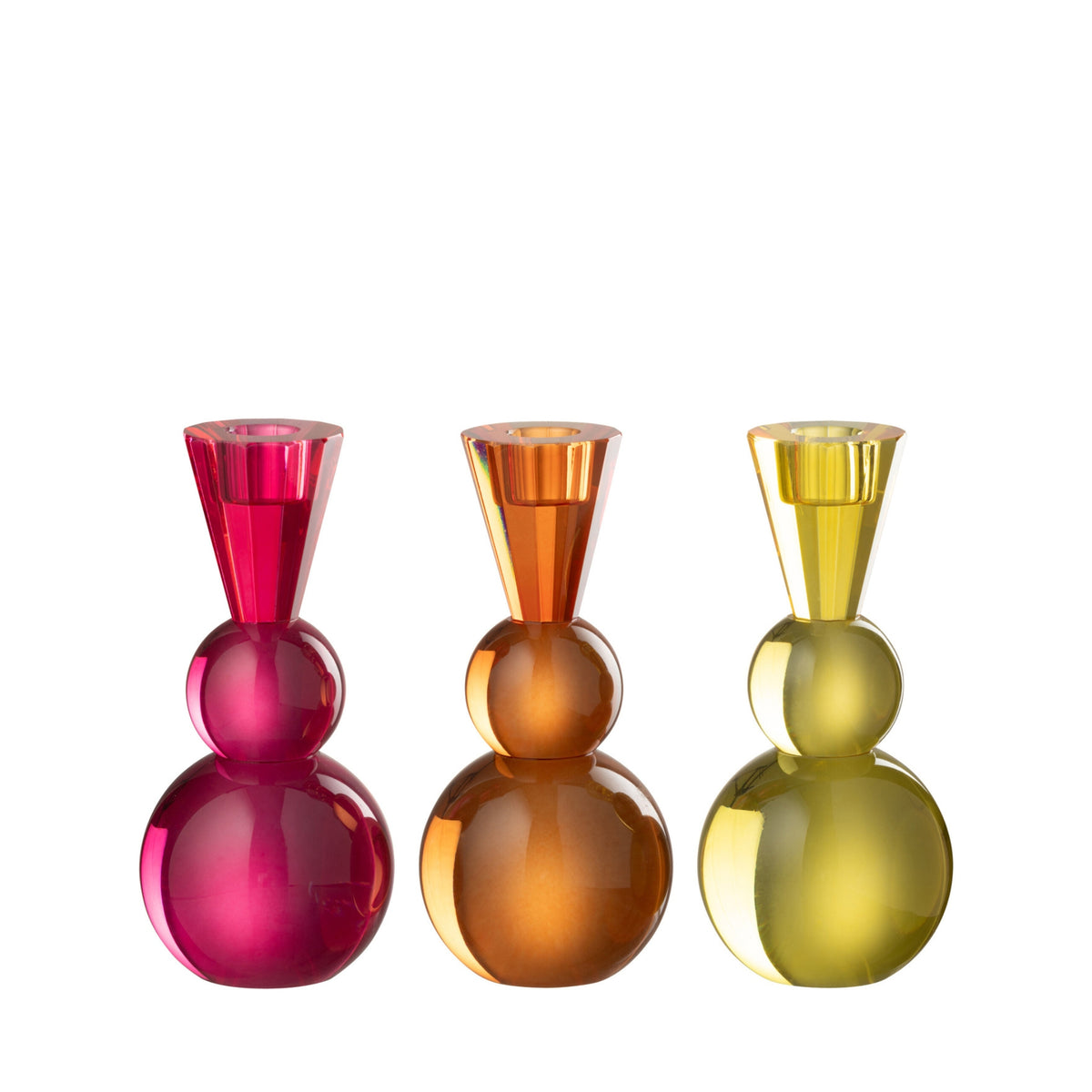 Set di 3 portacandele a sfera in vetro giallo/arancione J-Line