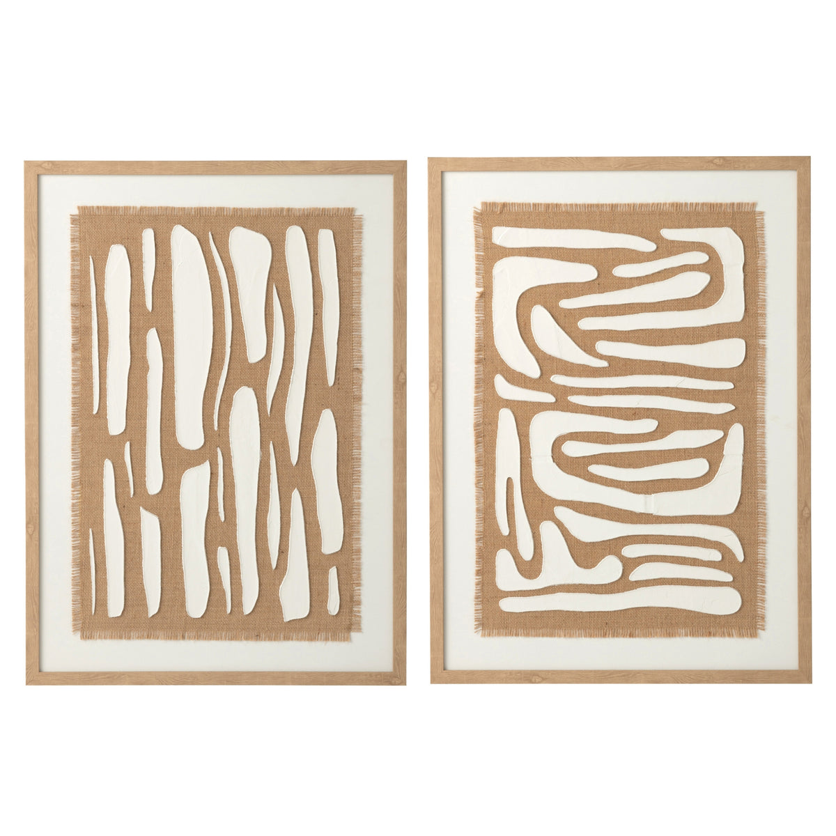 Set di 2 quadri a righe in MDF bianco/naturale J-Line