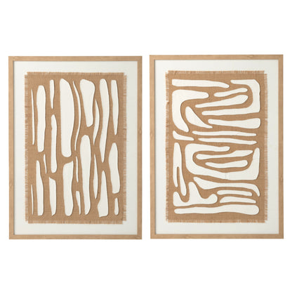 Set di 2 quadri a righe in MDF bianco/naturale J-Line