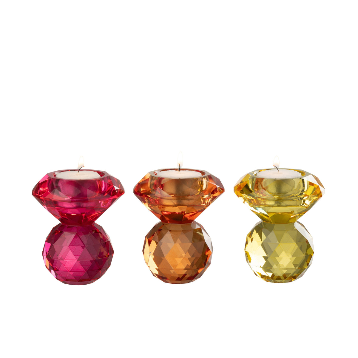 Set di 3 portacandele a sfera in vetro giallo/arancione J-Line