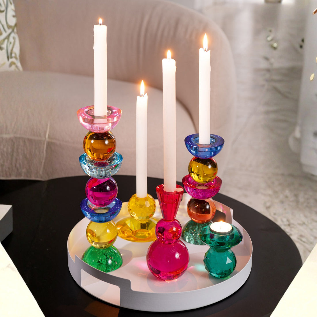 Set di 3 portacandele a sfera in vetro giallo/arancione J-Line