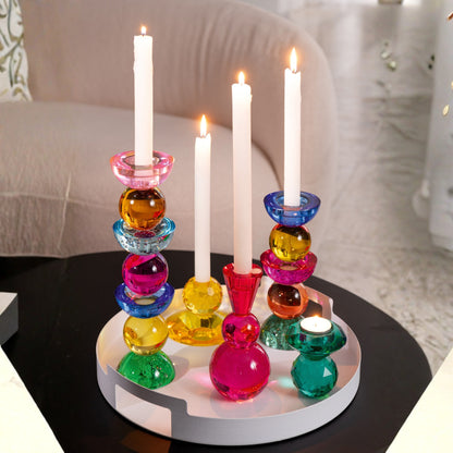 Set di 3 portacandele a sfera in vetro giallo/arancione J-Line