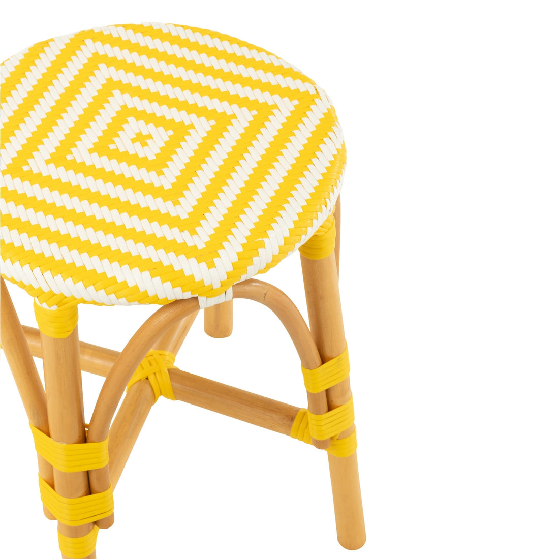 Sgabello da Esterno Geo Rotondo Rattan Giallo/Bianco J-Line