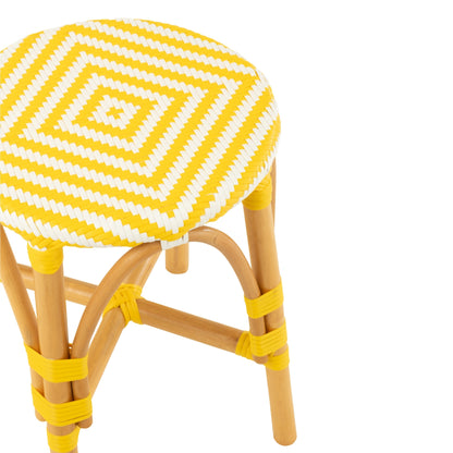 Sgabello da Esterno Geo Rotondo Rattan Giallo/Bianco J-Line
