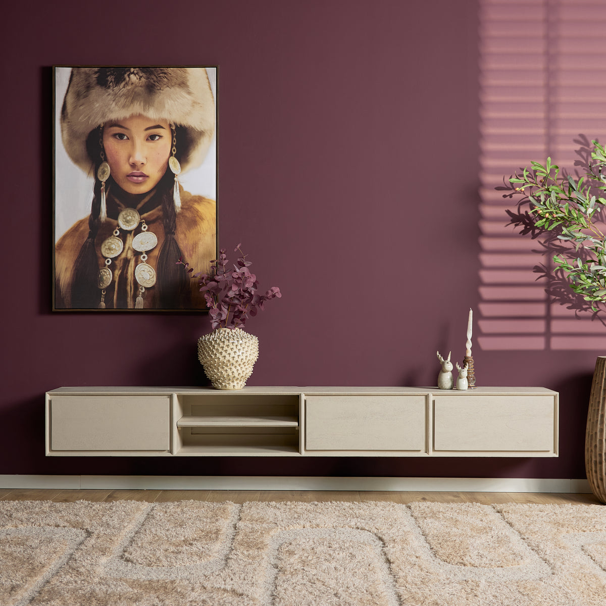 Mobile TV sospeso Ambiance in legno di mango naturale 120 cm Starfurn