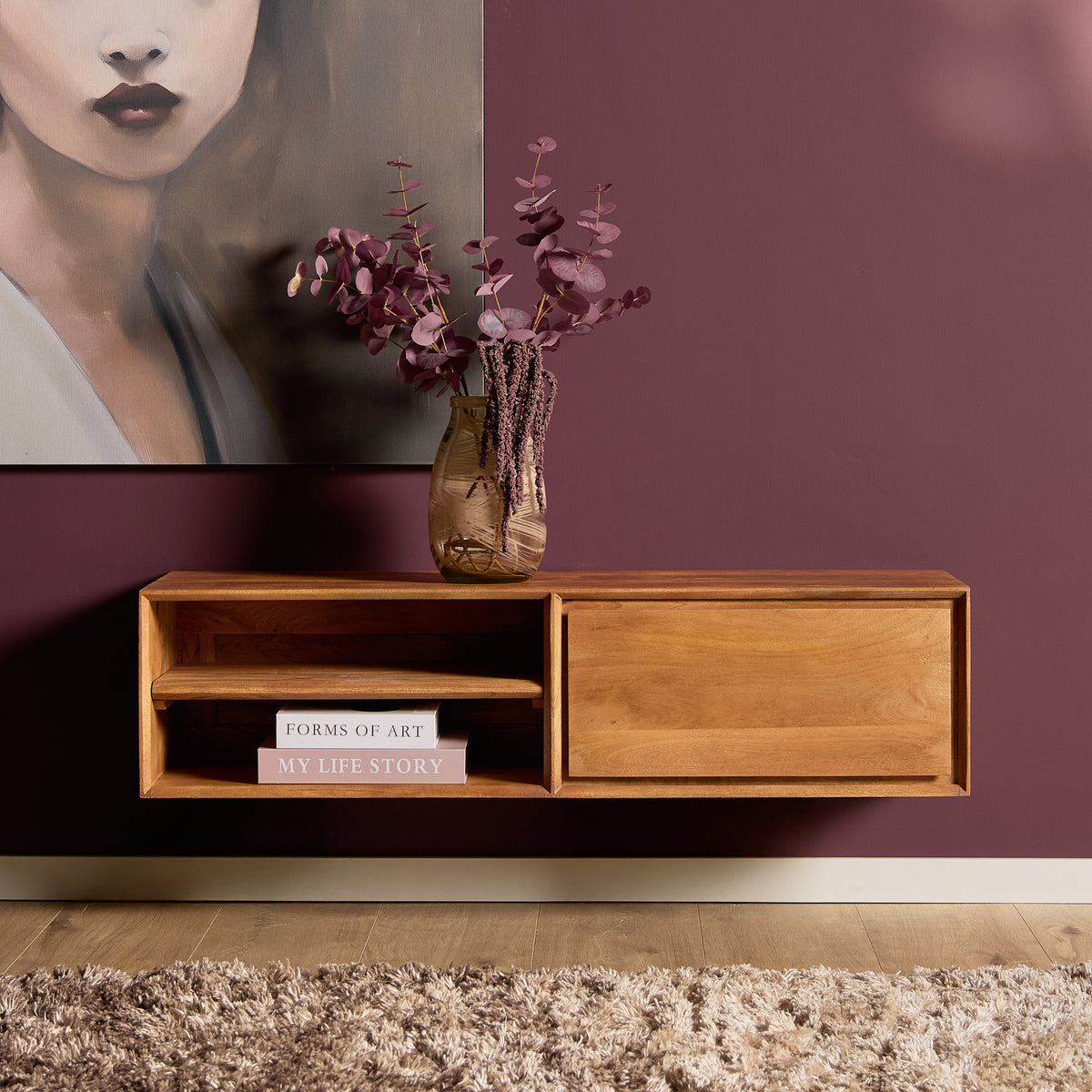 Mobile TV sospeso Ambiance in legno di mango naturale 120 cm Starfurn