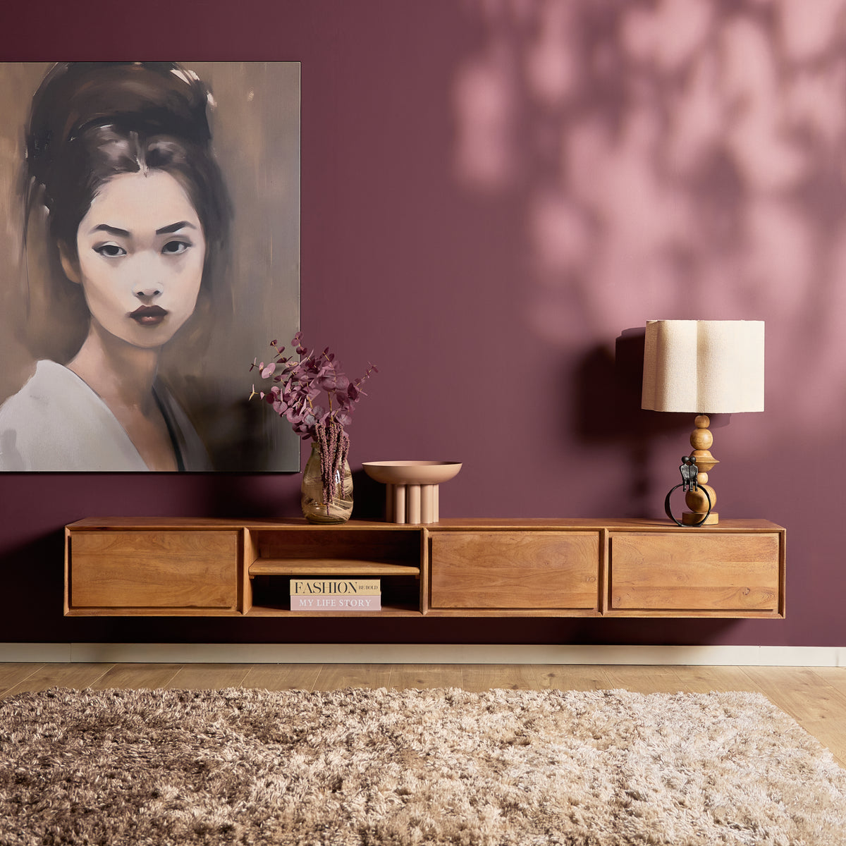 Mobile TV sospeso Ambiance in legno di mango naturale 120 cm Starfurn