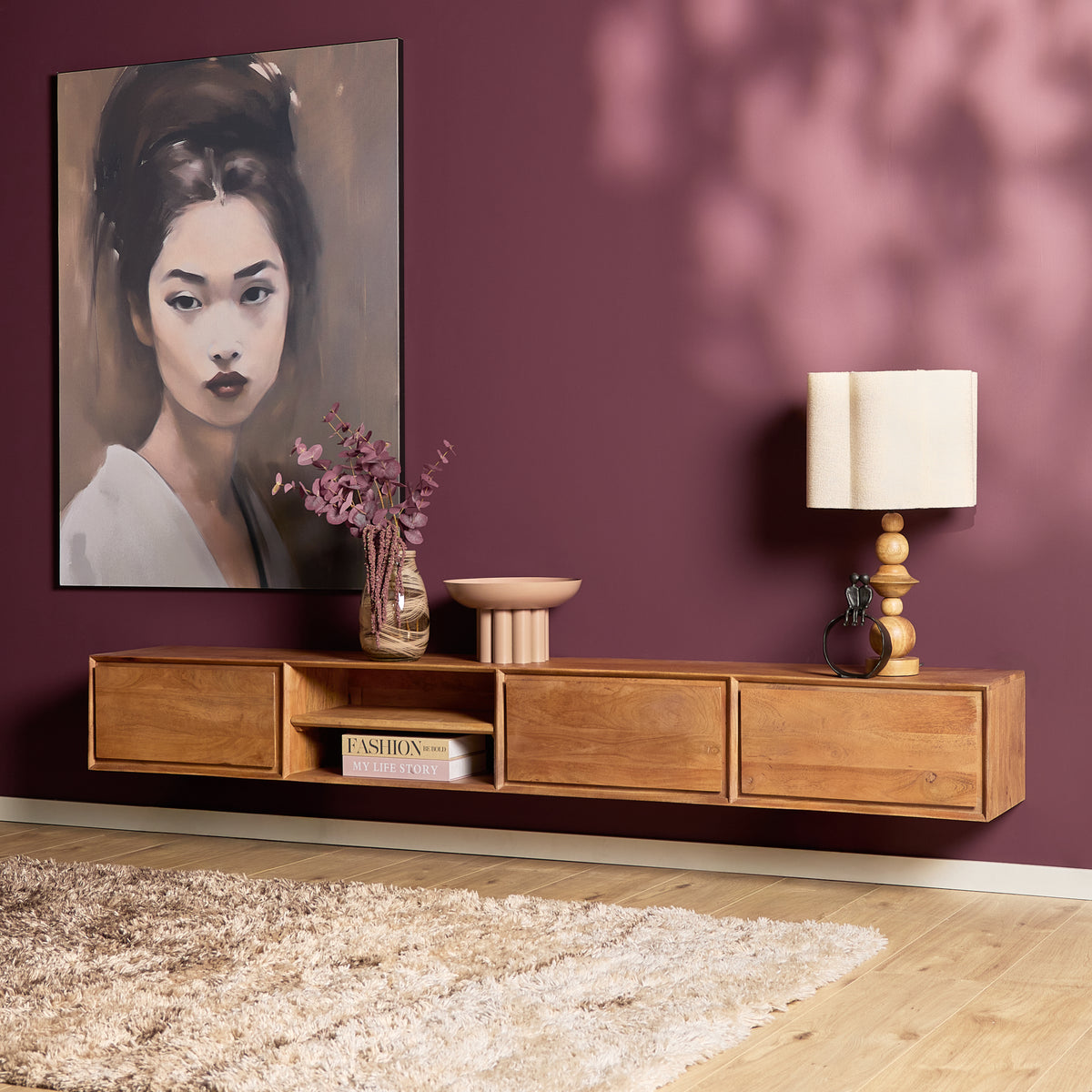 Mobile TV sospeso Ambiance in legno di mango naturale 120 cm Starfurn