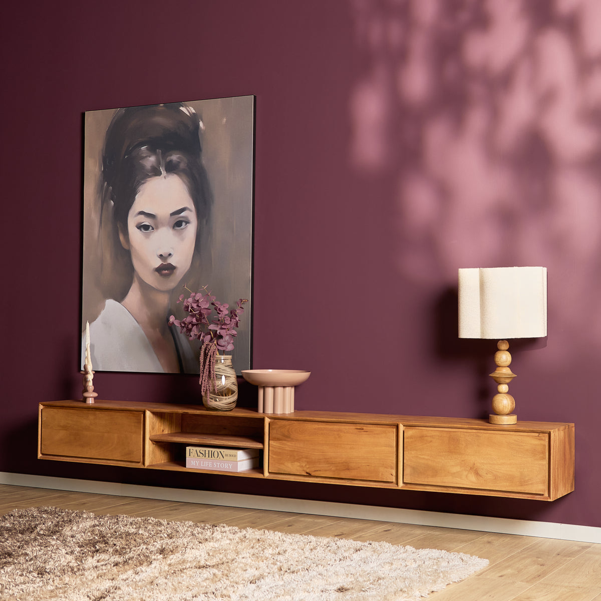 Mobile TV sospeso Ambiance in legno di mango naturale 120 cm Starfurn