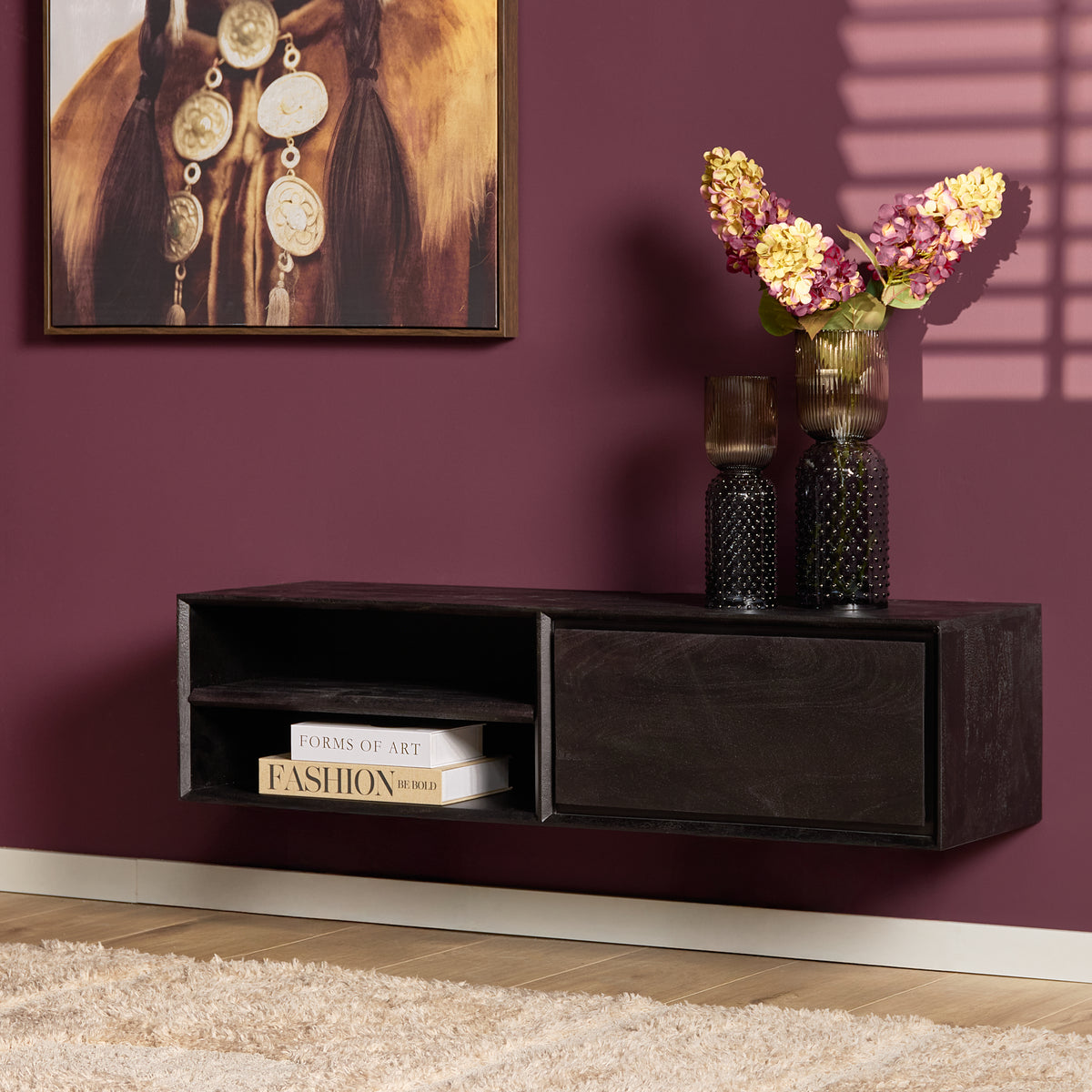 Mobile TV sospeso Ambiance in legno di mango naturale 120 cm Starfurn