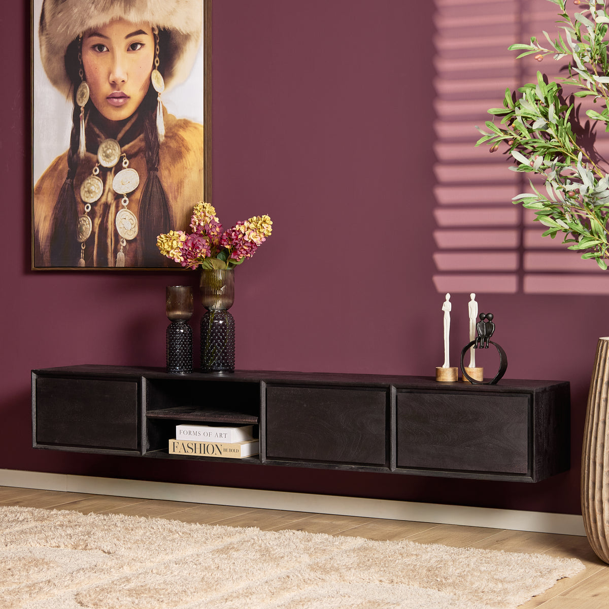 Mobile TV sospeso Ambiance in legno di mango naturale 120 cm Starfurn