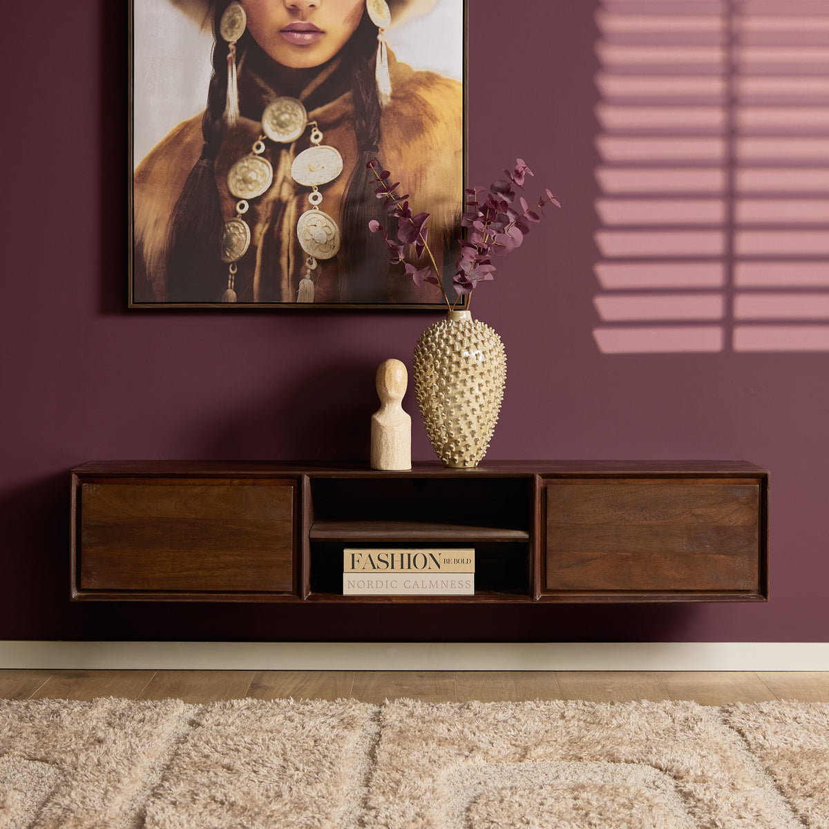 Mobile TV sospeso Ambiance in legno di mango naturale 120 cm Starfurn