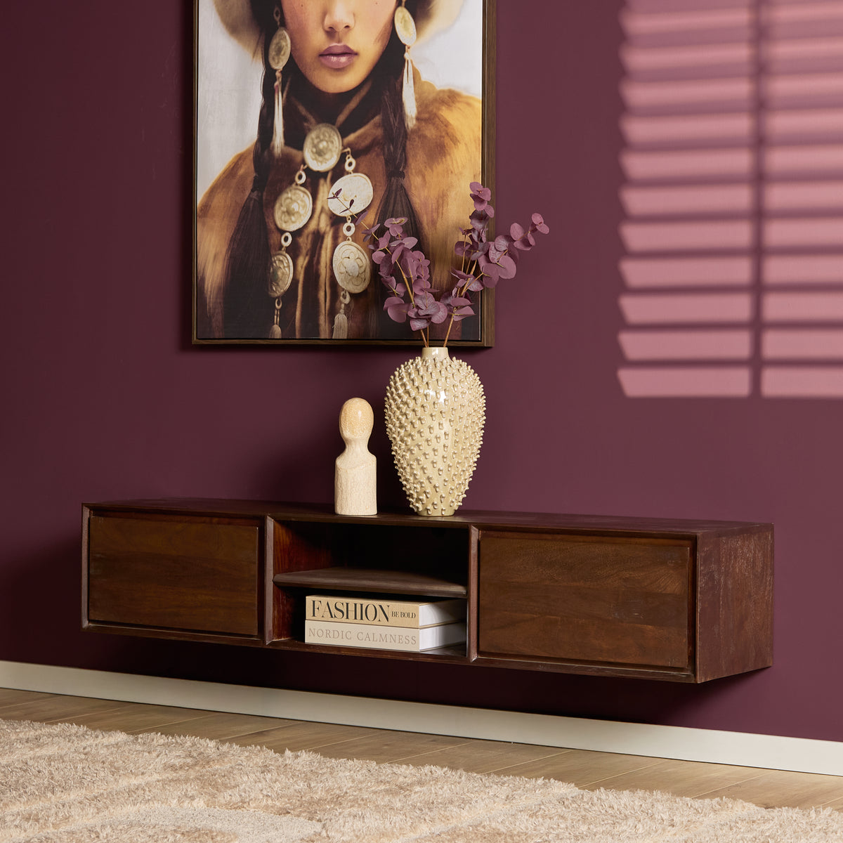 Mobile TV sospeso Ambiance in legno di mango naturale 120 cm Starfurn