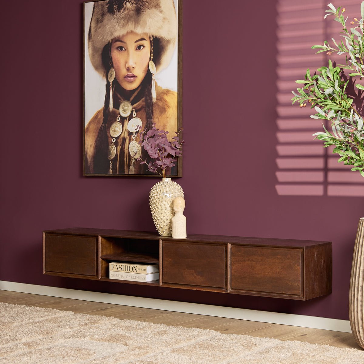Mobile TV sospeso Ambiance in legno di mango naturale 120 cm Starfurn
