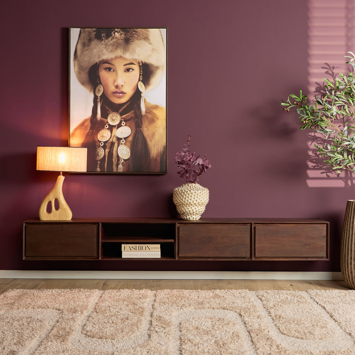 Mobile TV sospeso Ambiance in legno di mango naturale 120 cm Starfurn
