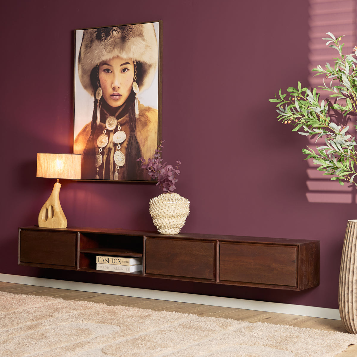 Mobile TV sospeso Ambiance in legno di mango naturale 120 cm Starfurn