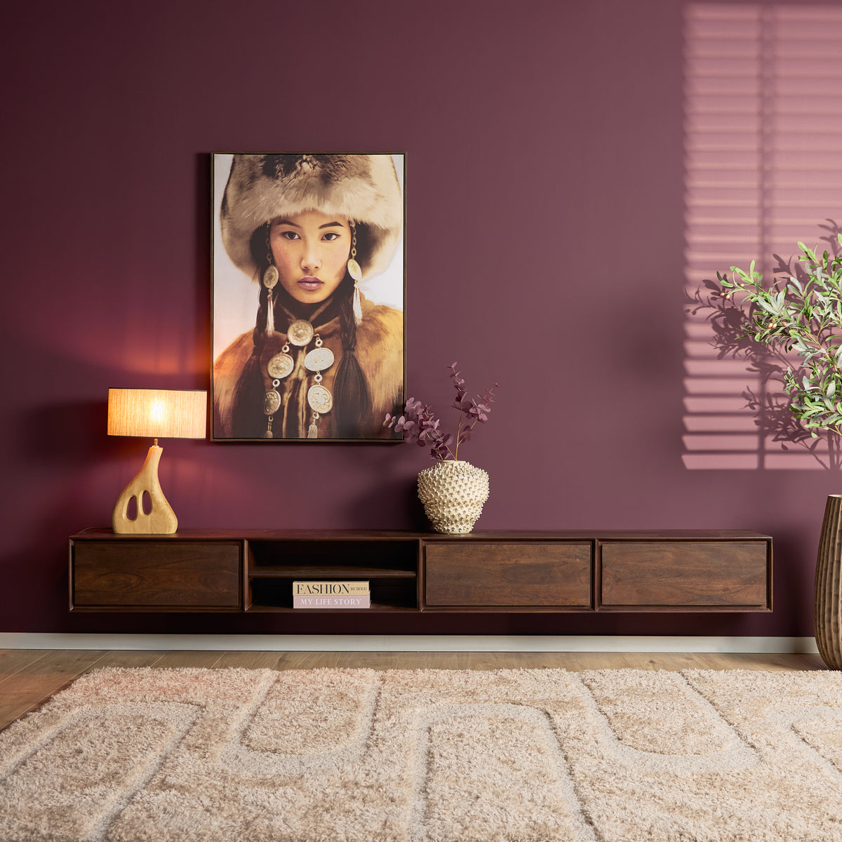Mobile TV sospeso Ambiance in legno di mango naturale 120 cm Starfurn