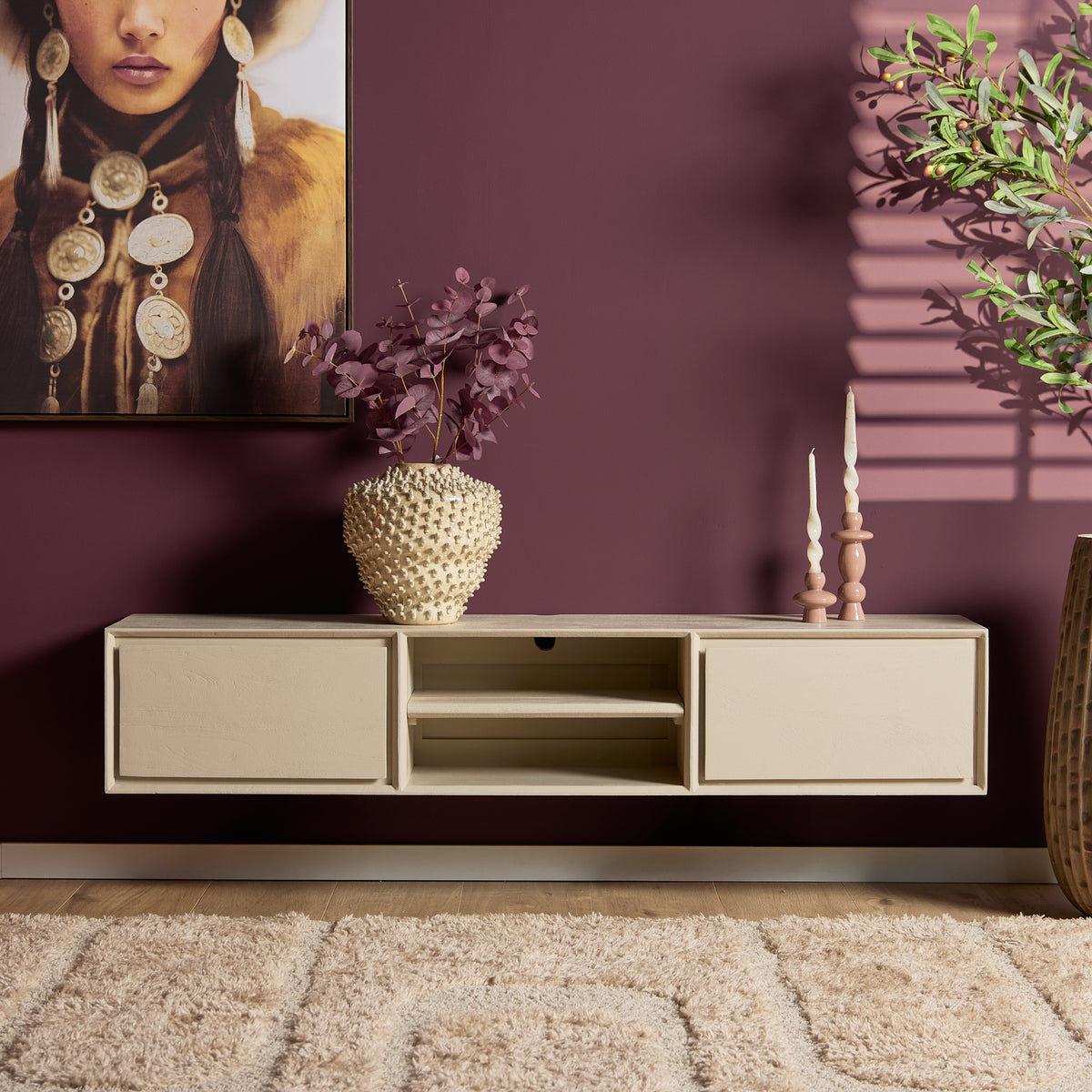 Mobile TV sospeso Ambiance in legno di mango naturale 120 cm Starfurn