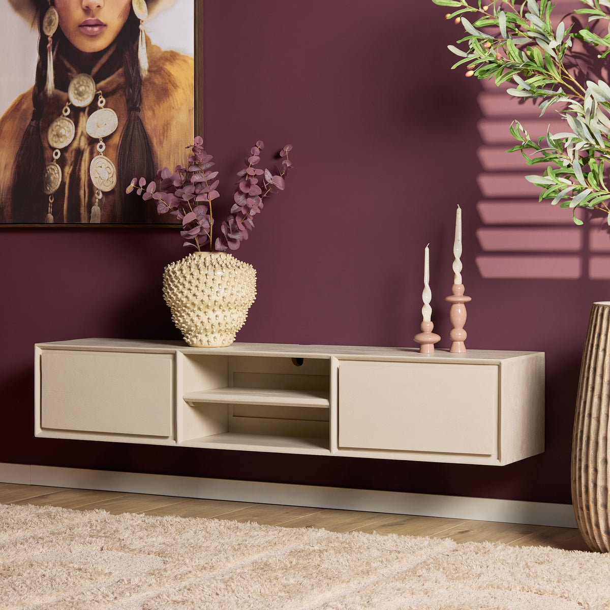 Mobile TV sospeso Ambiance in legno di mango naturale 120 cm Starfurn