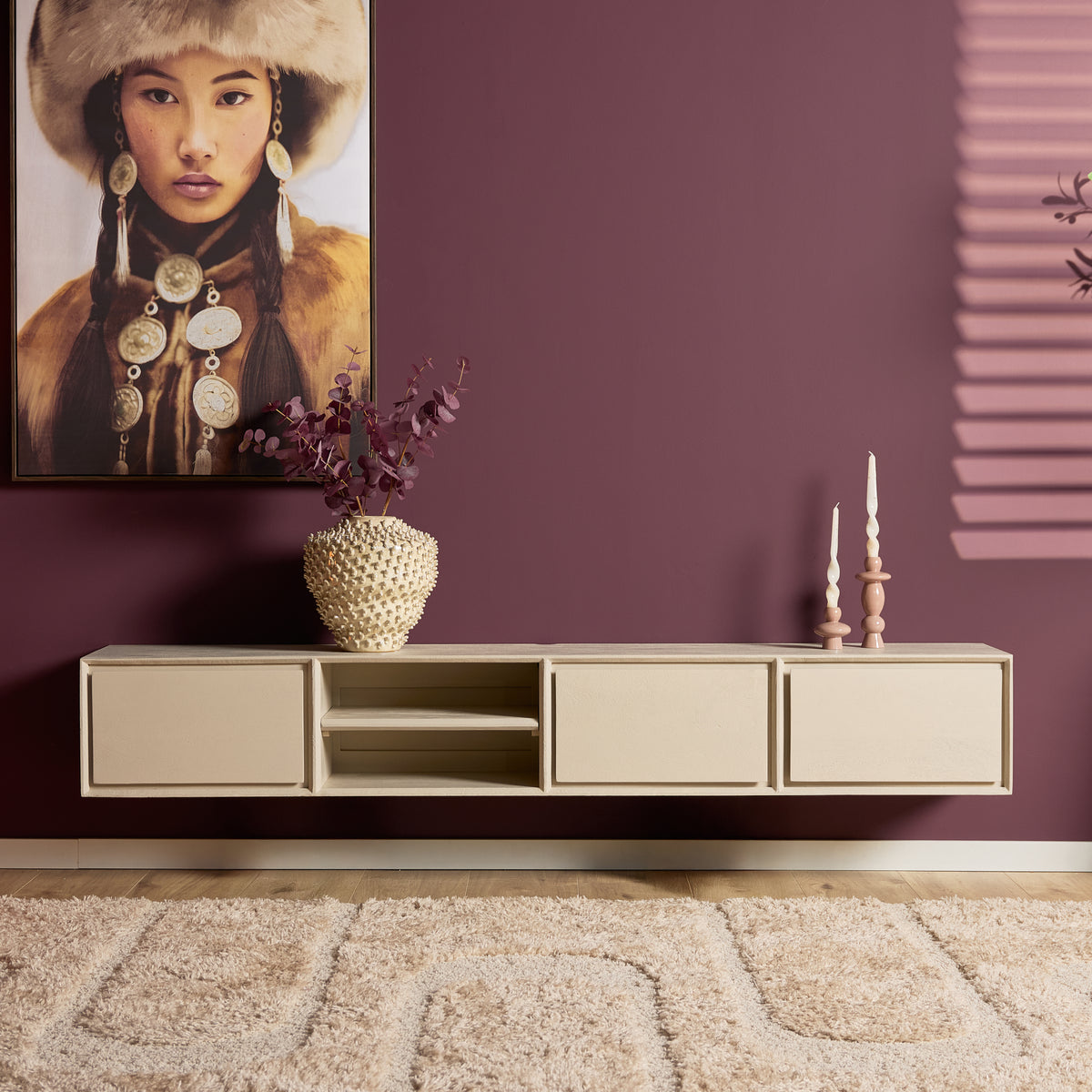 Mobile TV sospeso Ambiance in legno di mango naturale 120 cm Starfurn