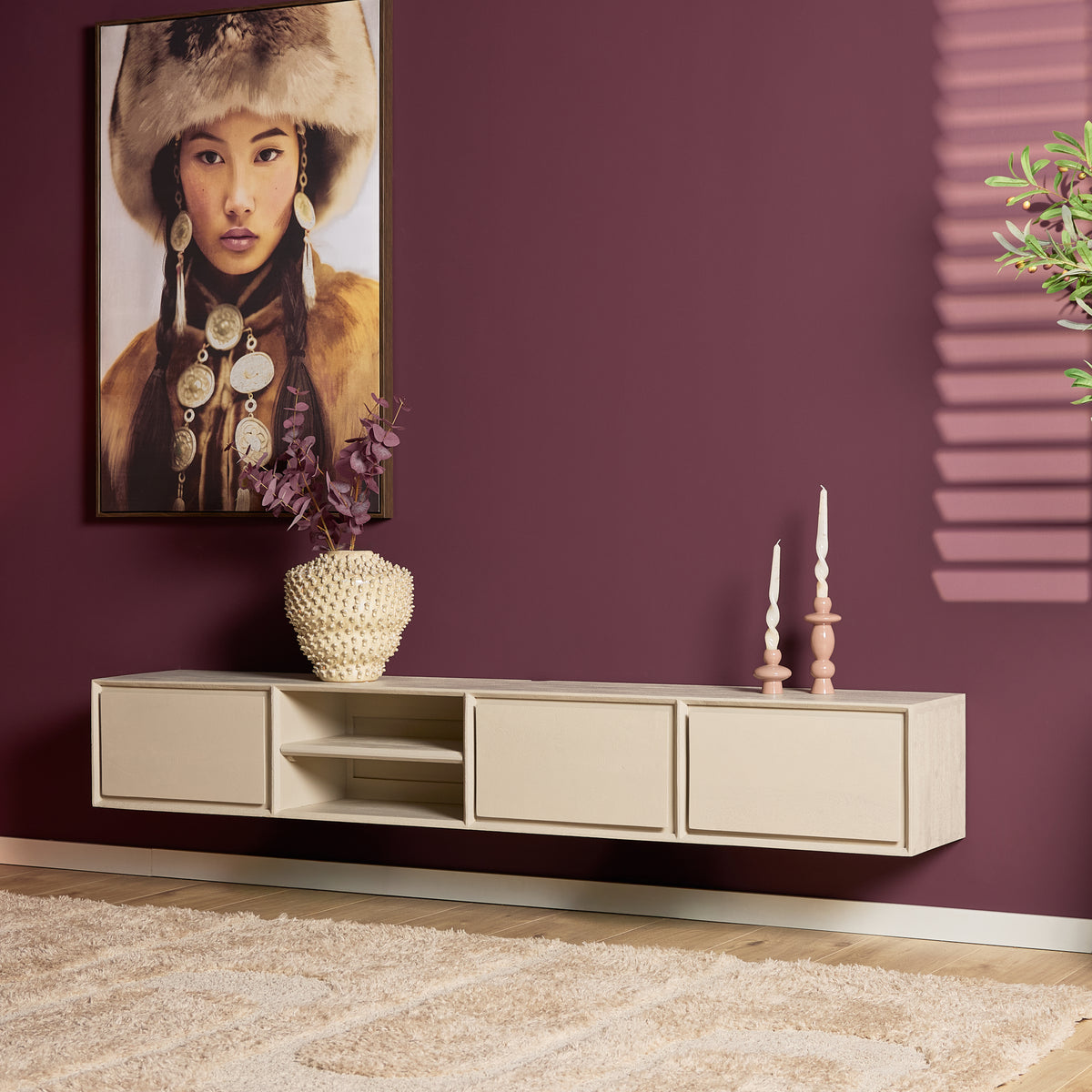 Mobile TV sospeso Ambiance in legno di mango naturale 120 cm Starfurn