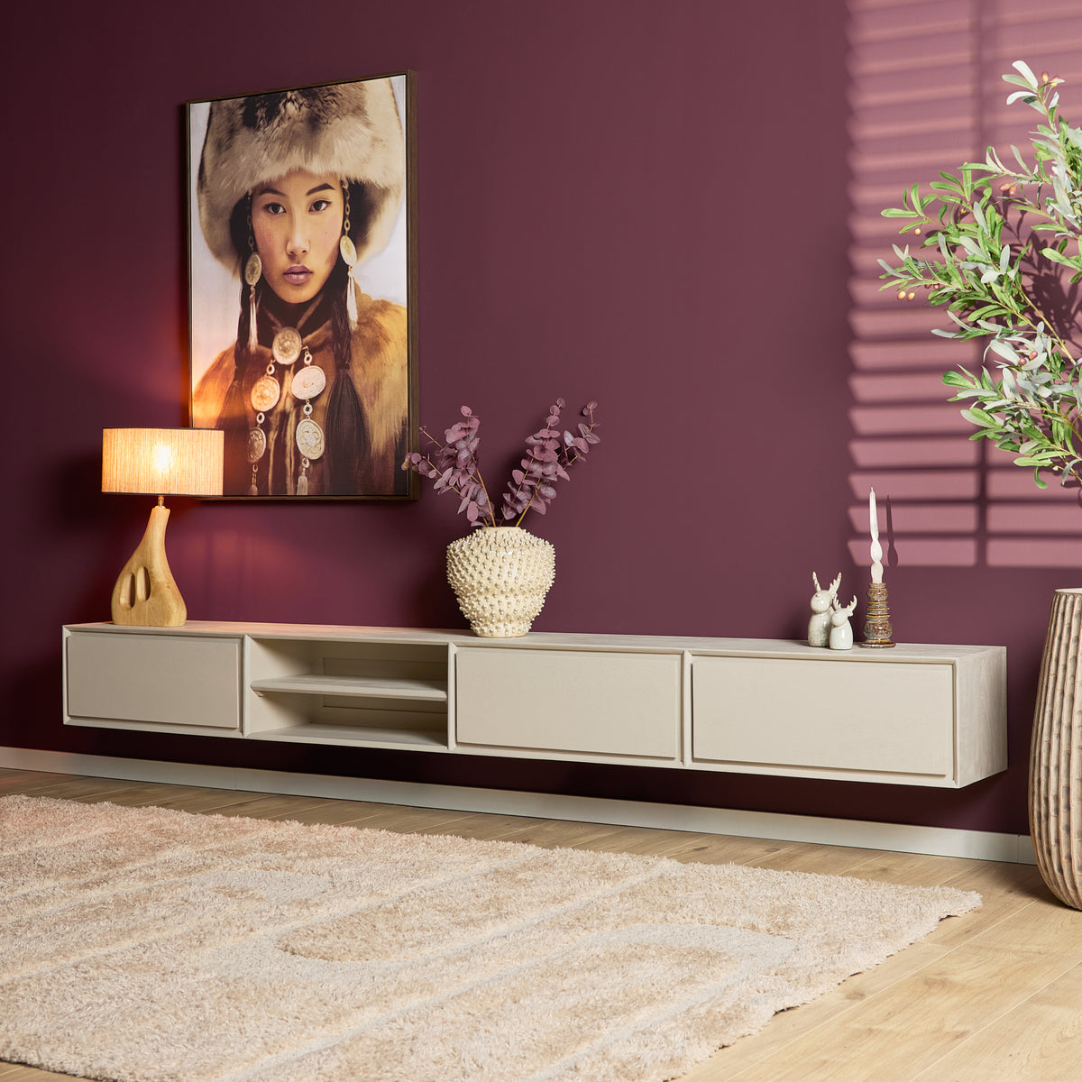 Mobile TV sospeso Ambiance in legno di mango naturale 120 cm Starfurn