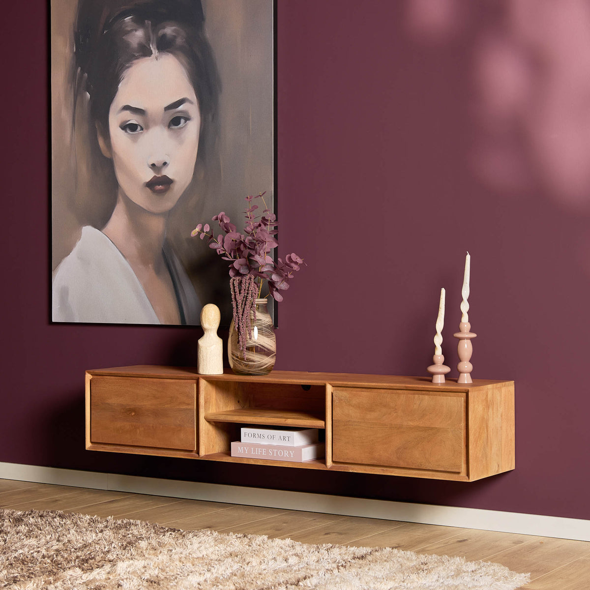 Mobile TV sospeso Ambiance in legno di mango naturale 160 cm Starfurn