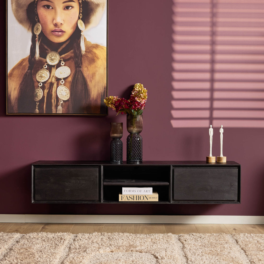 Mobile TV sospeso Ambiance in legno di mango nero 160 cm Starfurn