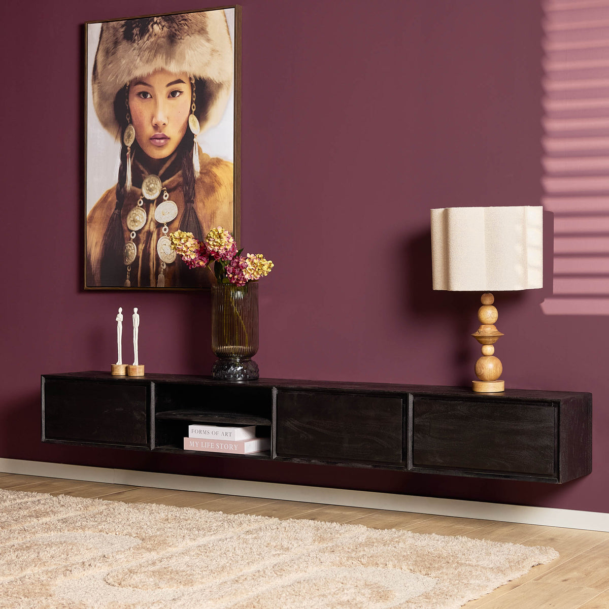 Mobile TV sospeso Ambiance in legno di mango nero 240 cm Starfurn