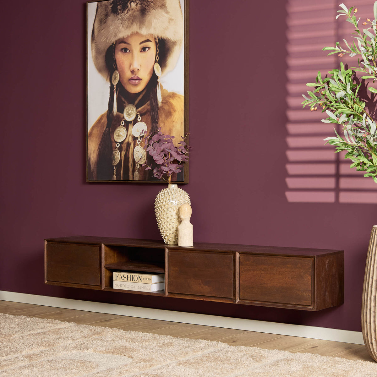 Mobile TV sospeso Ambiance in legno di mango marrone 200 cm Starfurn