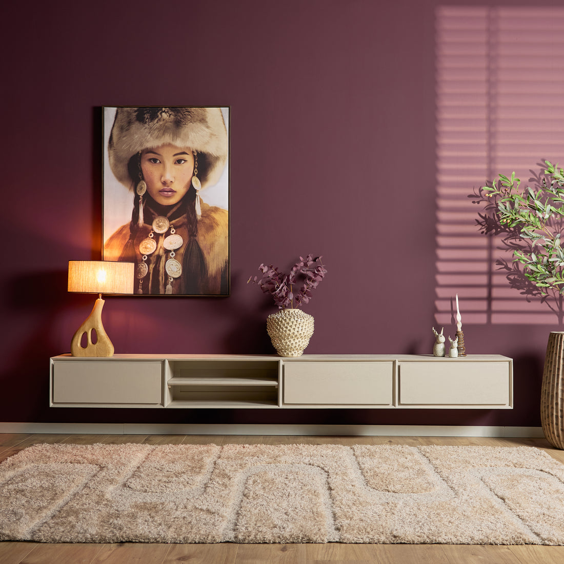 Mobile TV sospeso Ambiance in legno di mango color sabbia 280 cm Starfurn