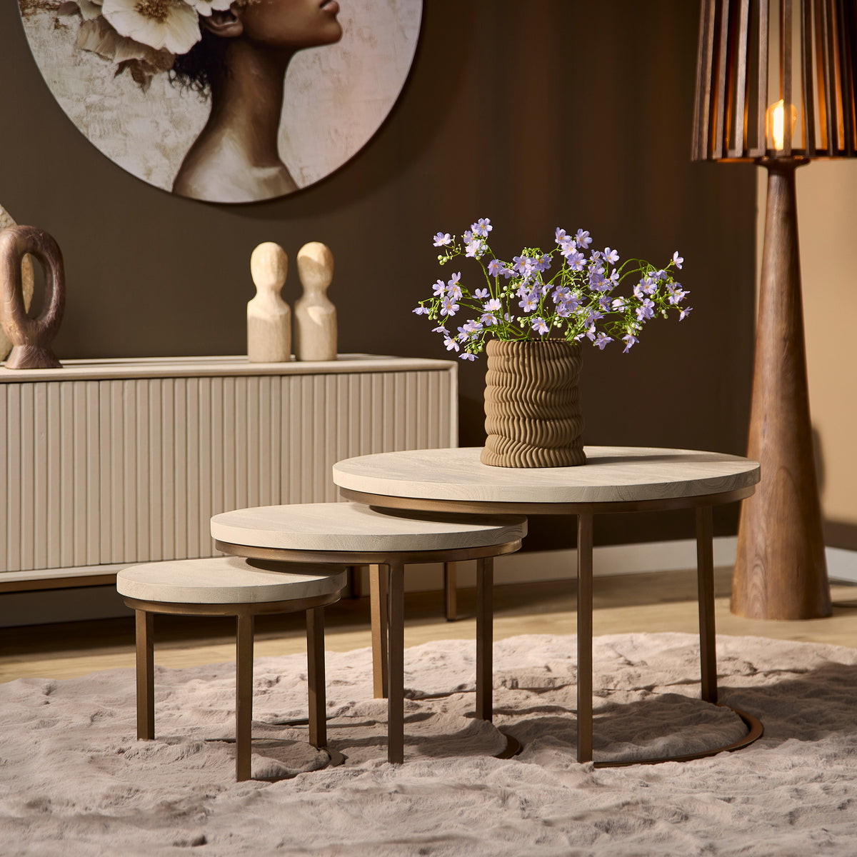 Set di 3 tavolini da salotto Madison in legno di mango color sabbia Starfurn