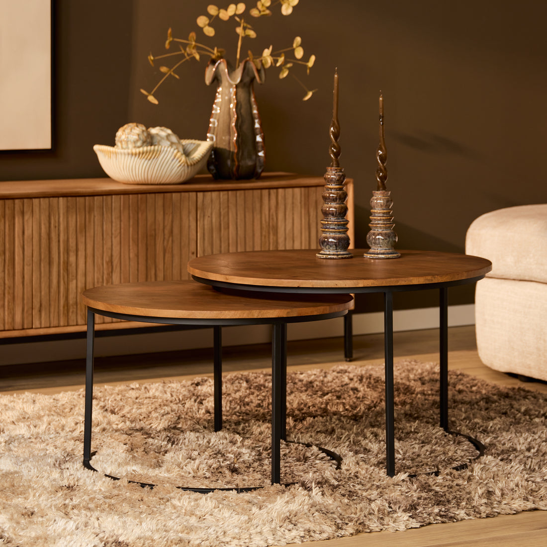 Set di 2 tavolini da salotto Madison in legno di mango naturale Starfurn