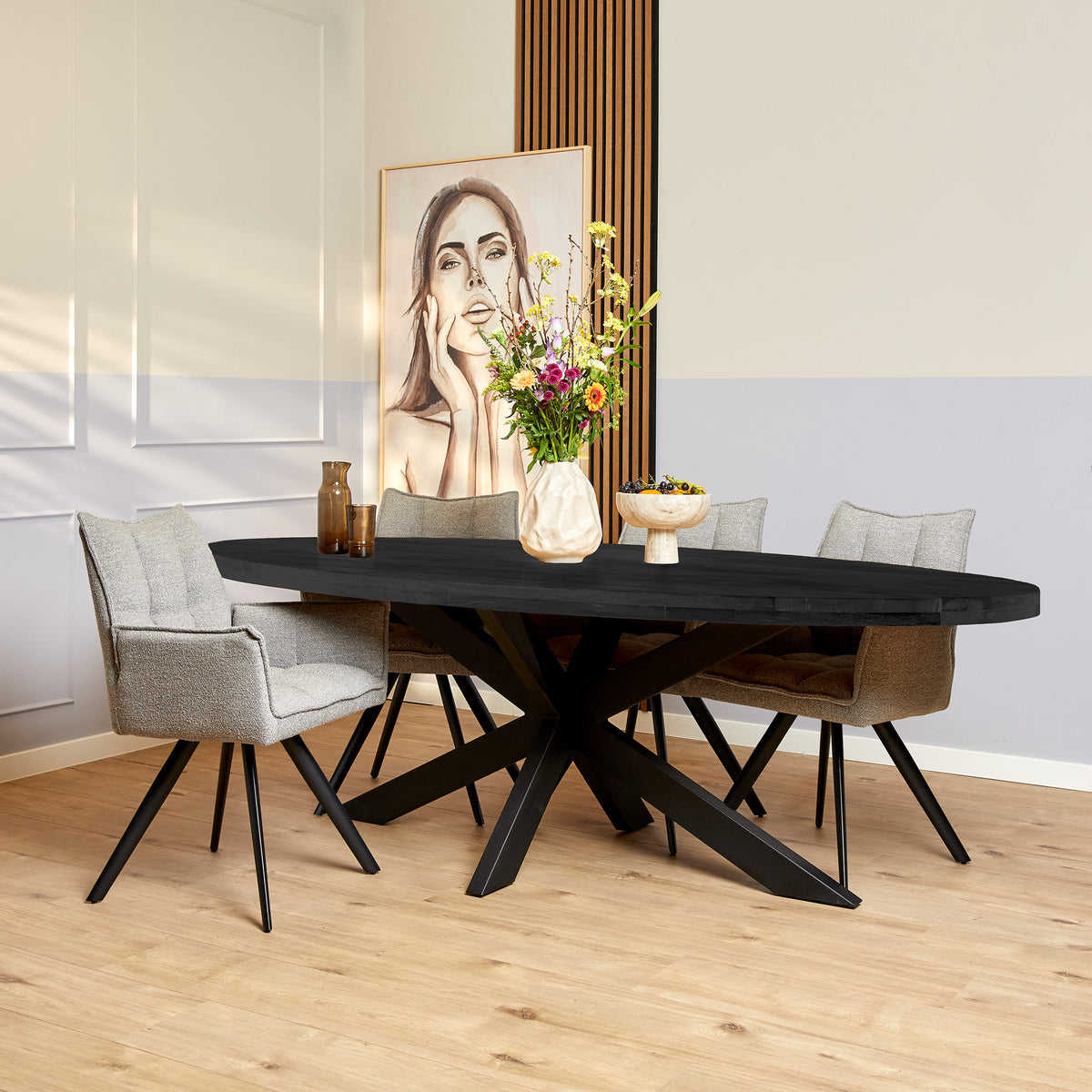 Tavolo da pranzo Denver in legno di mango nero ovale 240 cm Starfurn