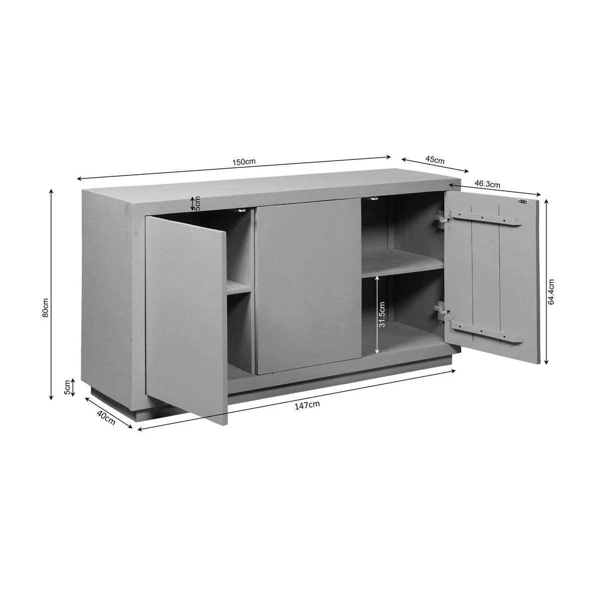 Credenza Bruxelles in legno di mango marrone, 3 ante, 150 cm Starfurn